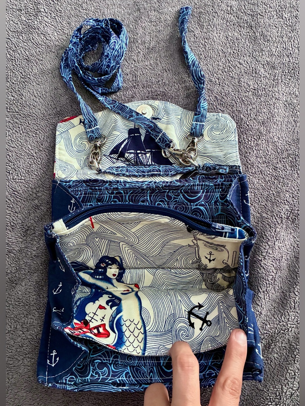 Nautical Blue Printed bag Women sailor clutch Vera Bradley style handmade